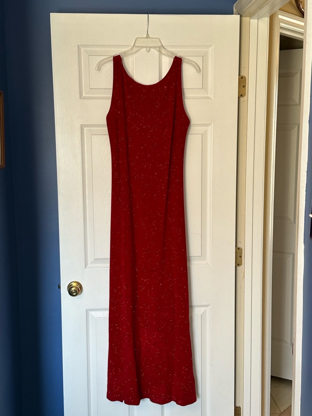 Ronni Nicole Red Sleeveless Open-back Sparkle Maxi Dress 14 Tall Elegant Chic
